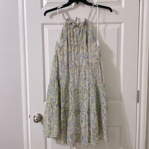 Pastel ditsy floral tier spaghetti tie dress